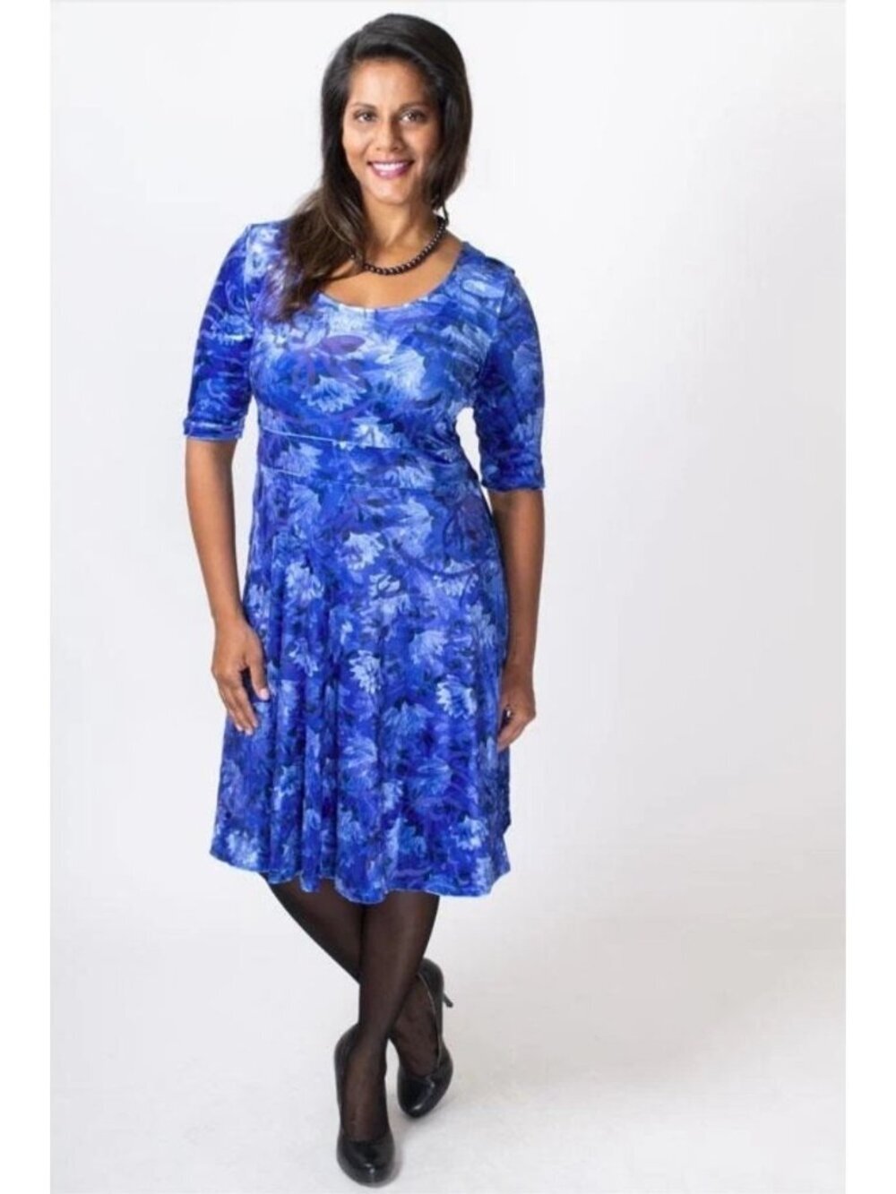 BLUE SKY Velvet Burnout Venus Dress Women’s M Blue Full Skirt Midi Fit & Flare